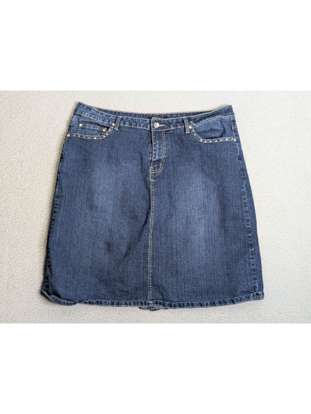 Roz & Ali Sz 18 Denim Skirt A Line Embroidered Rhinestone Studded Pockets Casual